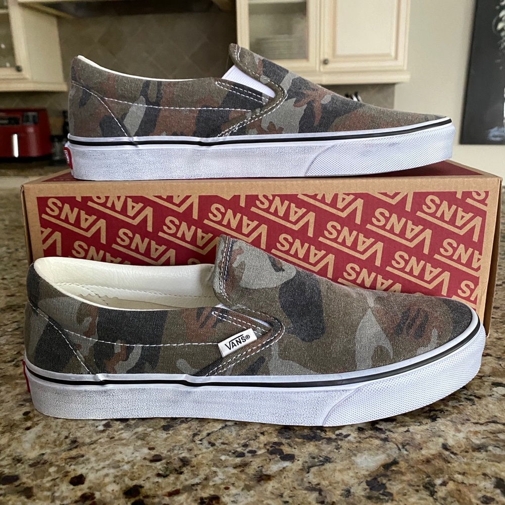 VANS Classic Slip On Mens, Washed Camo TrueWhite